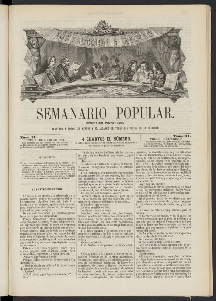 Miniatura de Semanario popular: periódico pintoresco del 21 de julio de 1864, nº 21