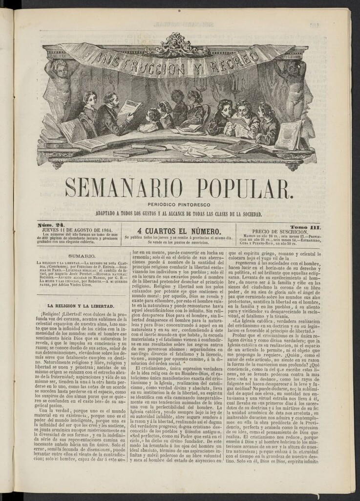 Miniatura de Semanario popular: periódico pintoresco del 11 de agosto de 1864, nº 24