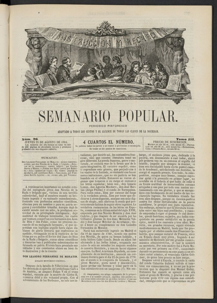 Miniatura de Semanario popular: periódico pintoresco del 25 de agosto de 1864, nº 26