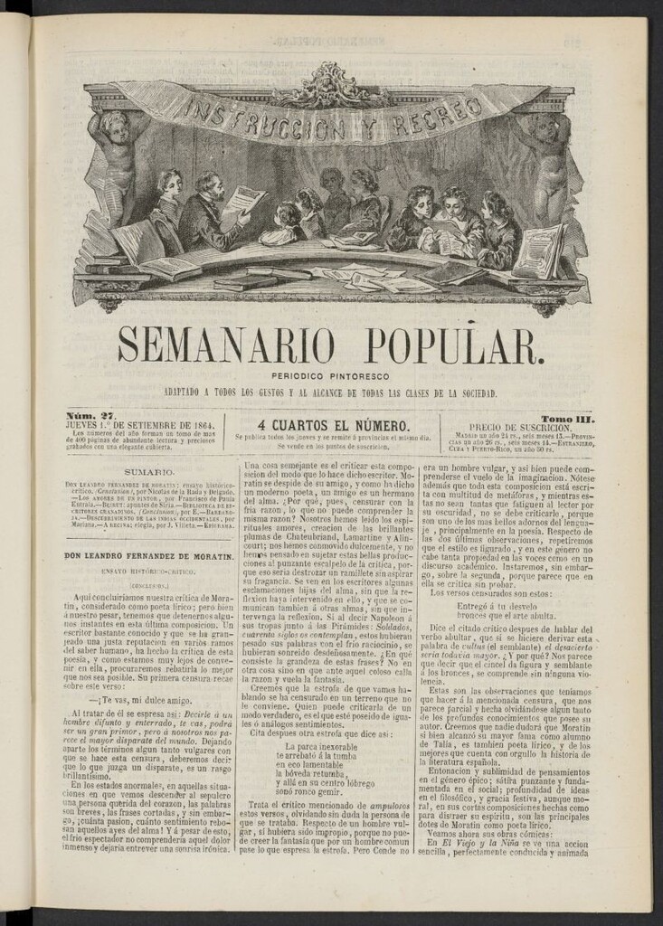 Miniatura de Semanario popular: periódico pintoresco del 1 de septiembre de 1864, nº 27