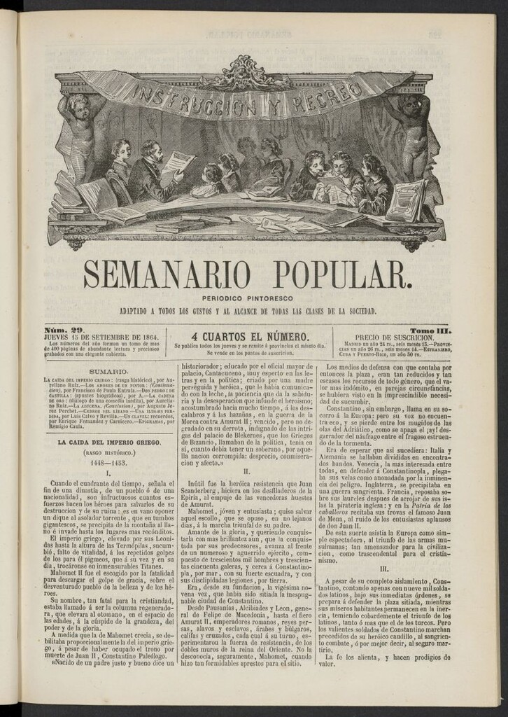 Miniatura de Semanario popular: periódico pintoresco del 15 de septiembre de 1864, nº 29