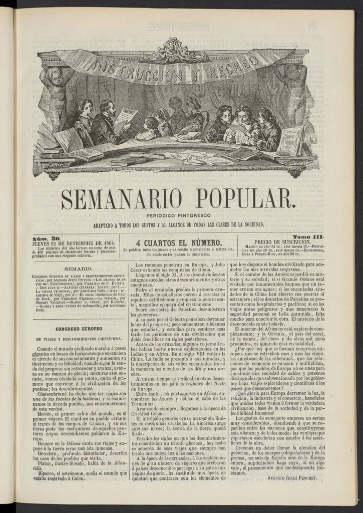 Miniatura de Semanario popular: periódico pintoresco del 22 de septiembre de 1864, nº 30