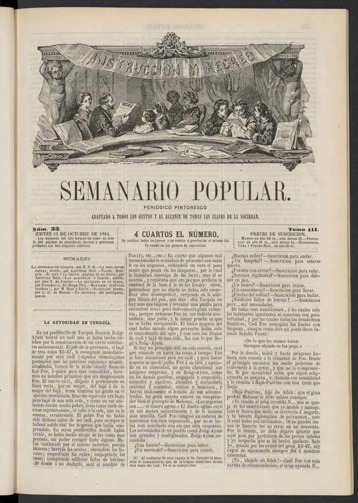 Miniatura de Semanario popular: periódico pintoresco del 13 de octubre de 1864, nº 33