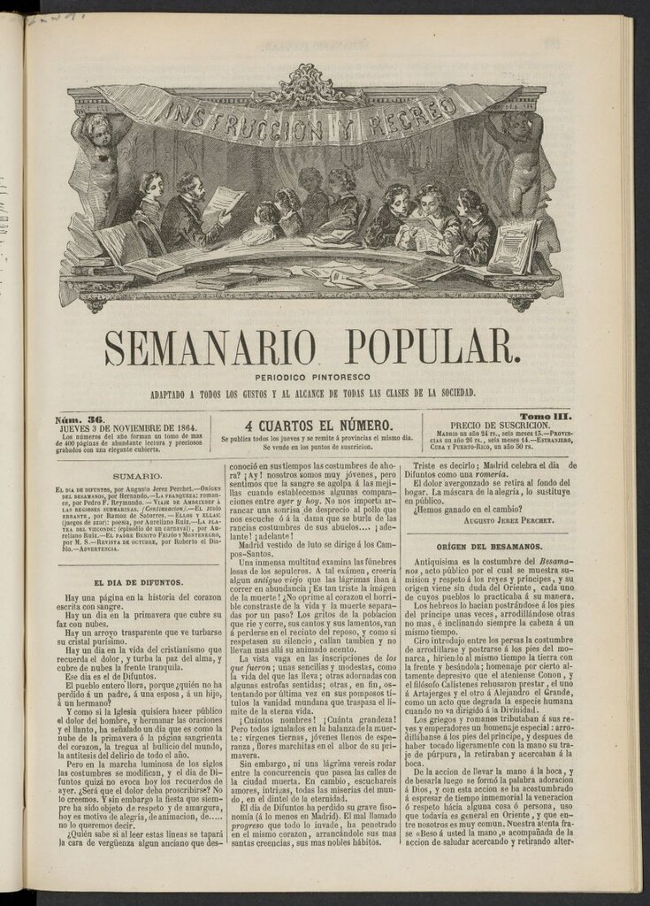 Miniatura de Semanario popular: periódico pintoresco del 3 de noviembre de 1864, nº 36