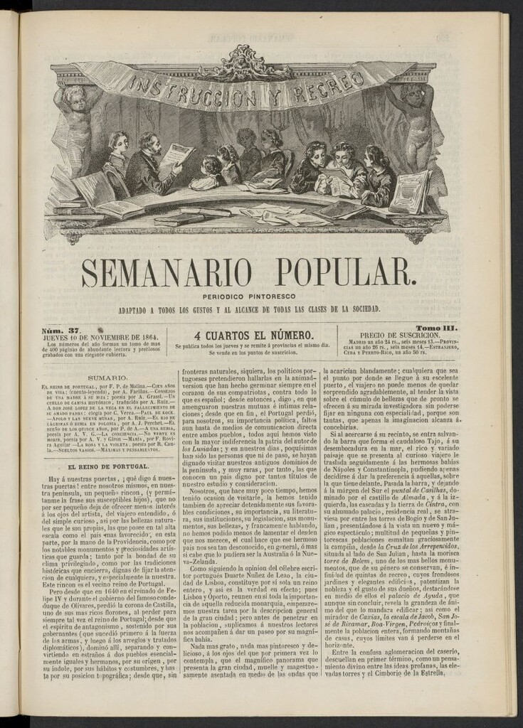 Miniatura de Semanario popular: periódico pintoresco del 10 de noviembre de 1864, nº 37