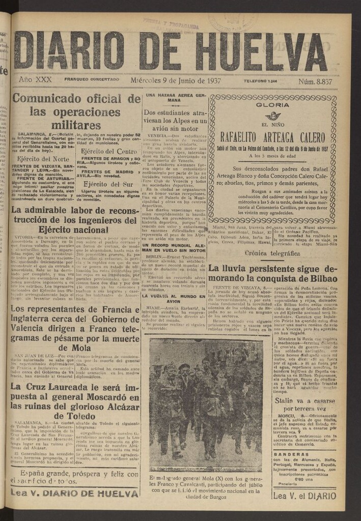 Miniatura de Diario de Huelva : periódico independiente del 9 de junio de 1937
