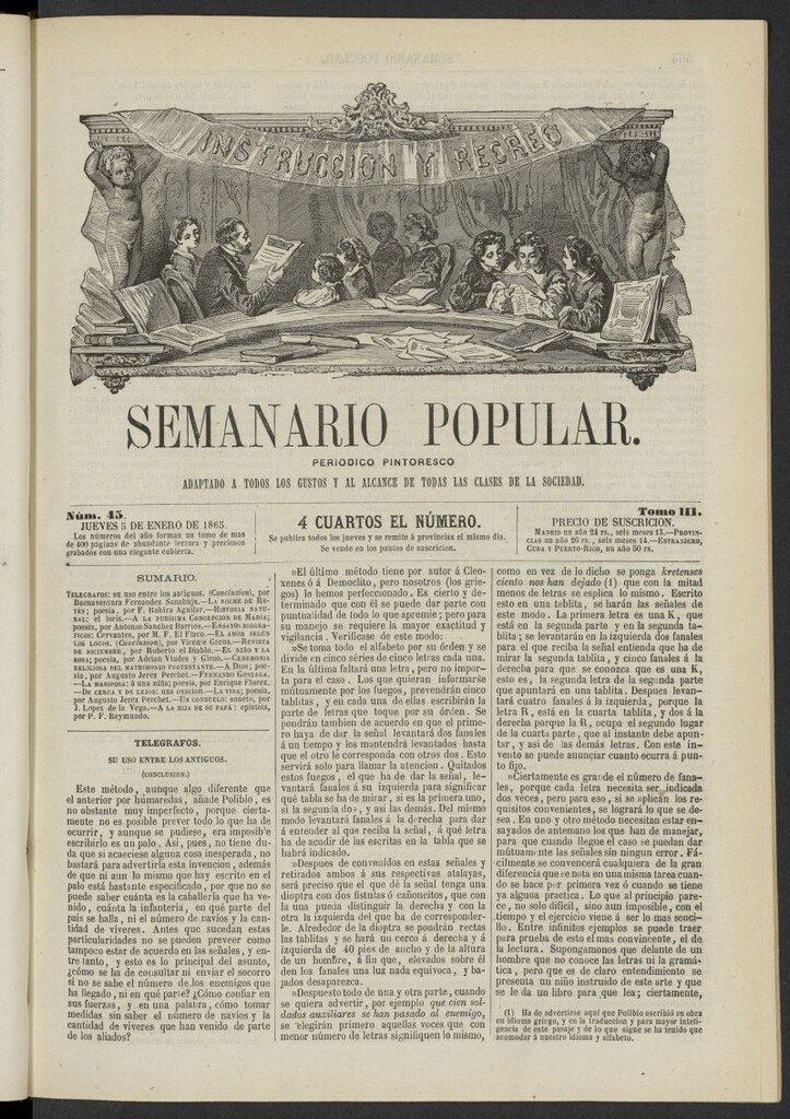 Miniatura de Semanario popular: periódico pintoresco del 5 de enero de 1865, nº 45