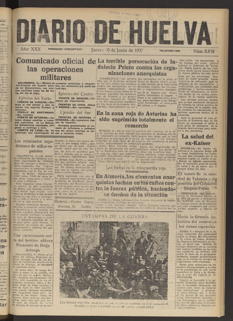 Miniatura de Diario de Huelva : periódico independiente del 10 de junio de 1937