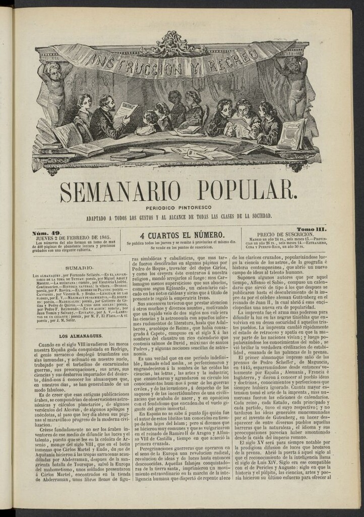 Miniatura de Semanario popular: periódico pintoresco del 2 de febrero de 1865, nº 49