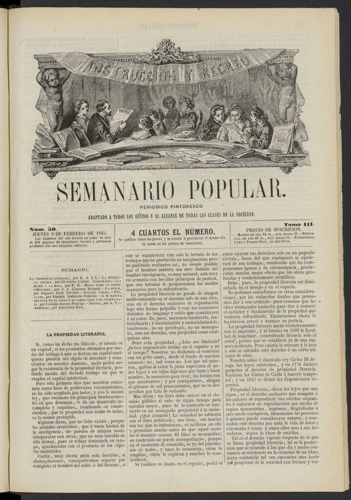 Miniatura de Semanario popular: periódico pintoresco del 9 de febrero de 1865, nº 50
