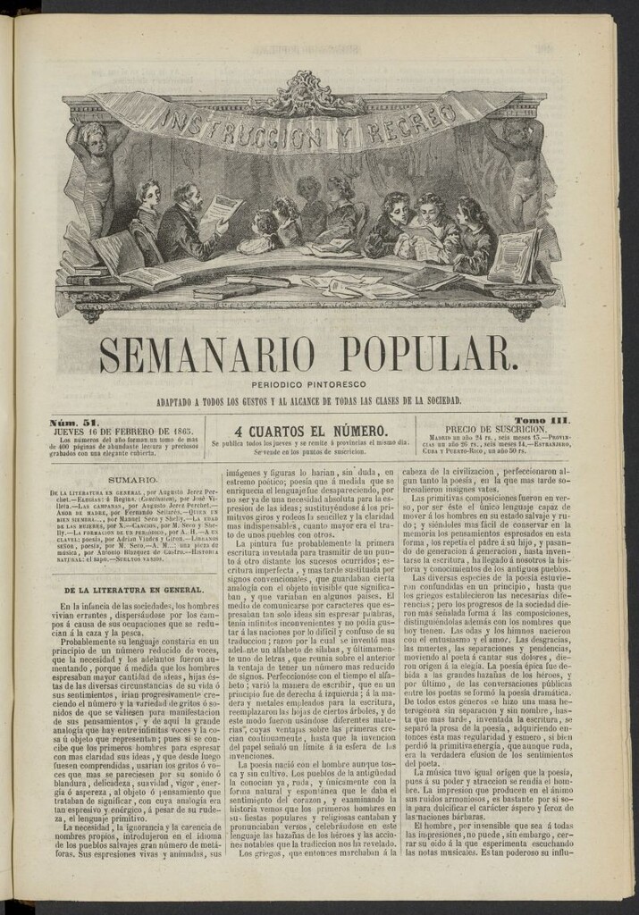 Miniatura de Semanario popular: periódico pintoresco del 16 de febrero de 1865, nº 51