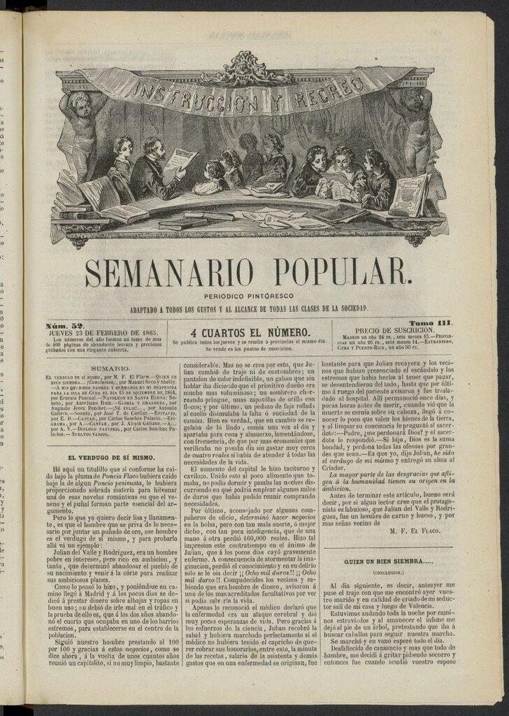 Miniatura de Semanario popular: periódico pintoresco del 23 de febrero de 1865, nº 52