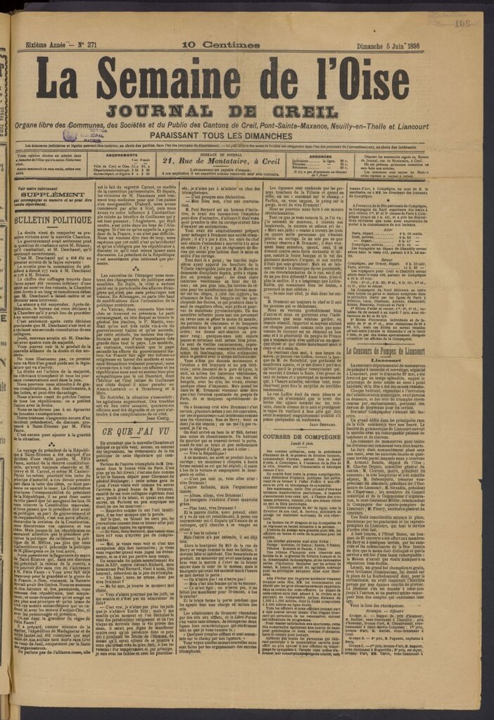 Miniatura de La Semaine de L´Oise: journal de Creil del 5 de junio de 1898, nº 271
