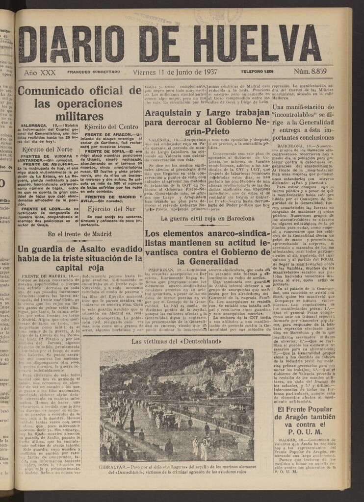 Miniatura de Diario de Huelva : periódico independiente del 11 de junio de 1937