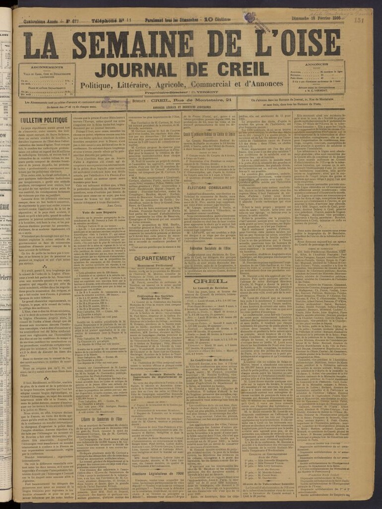 Miniatura de La Semaine de L´Oise: journal de Creil del 18 de febrero de 1906