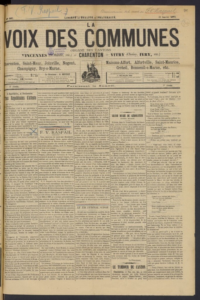 Miniatura de La Voix des Communes: organe des cantons del 22 de enero de 1887