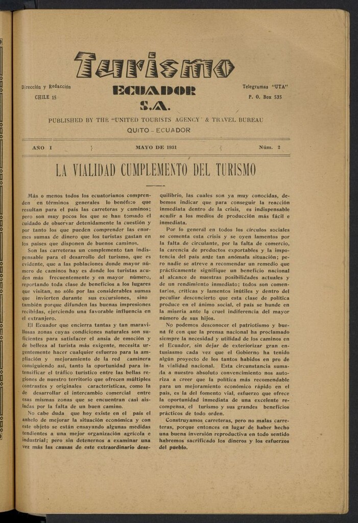 Miniatura de Turismo : Ecuador s.a. de mayo de 1931