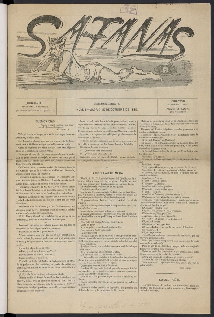 Miniatura de Satanás (Madrid. 1880) del 10 de octubre de 1880