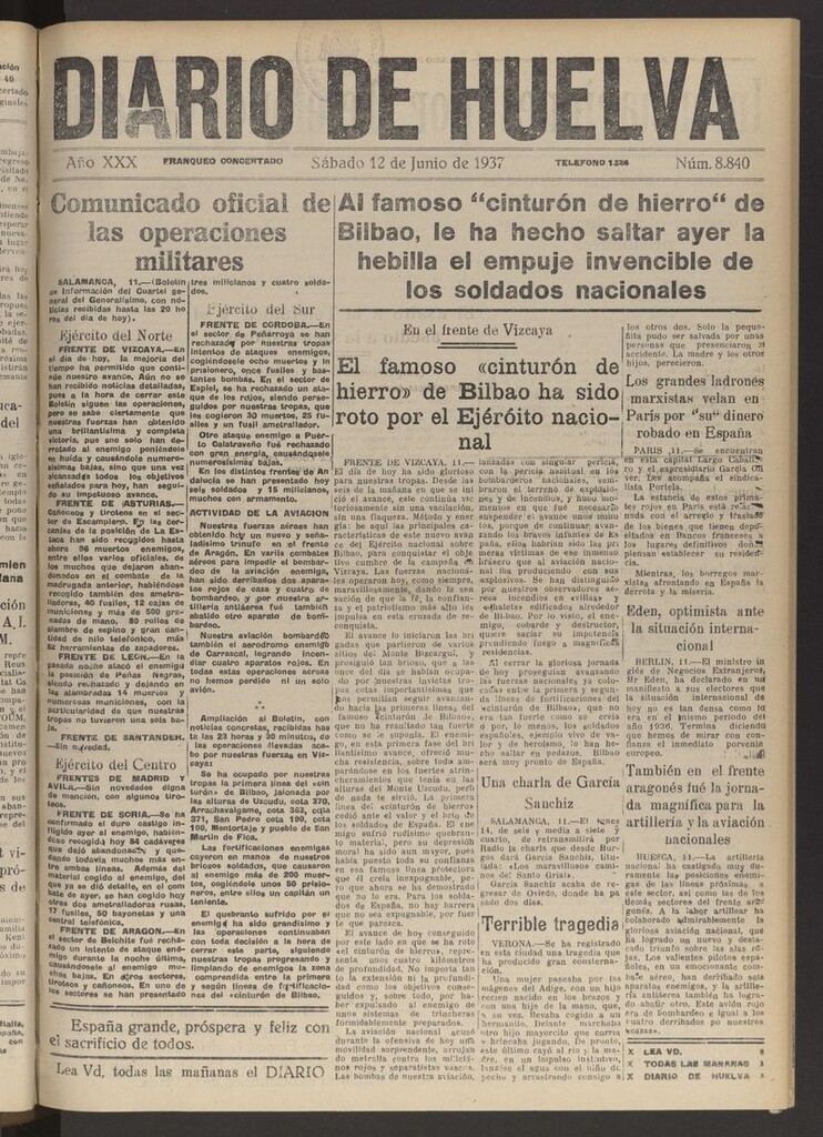 Miniatura de Diario de Huelva : periódico independiente del 12 de junio de 1937