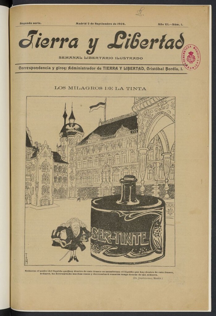 Miniatura de Tierra y libertad: semanal libertario ilustrado del 2 de septiembre de 1904