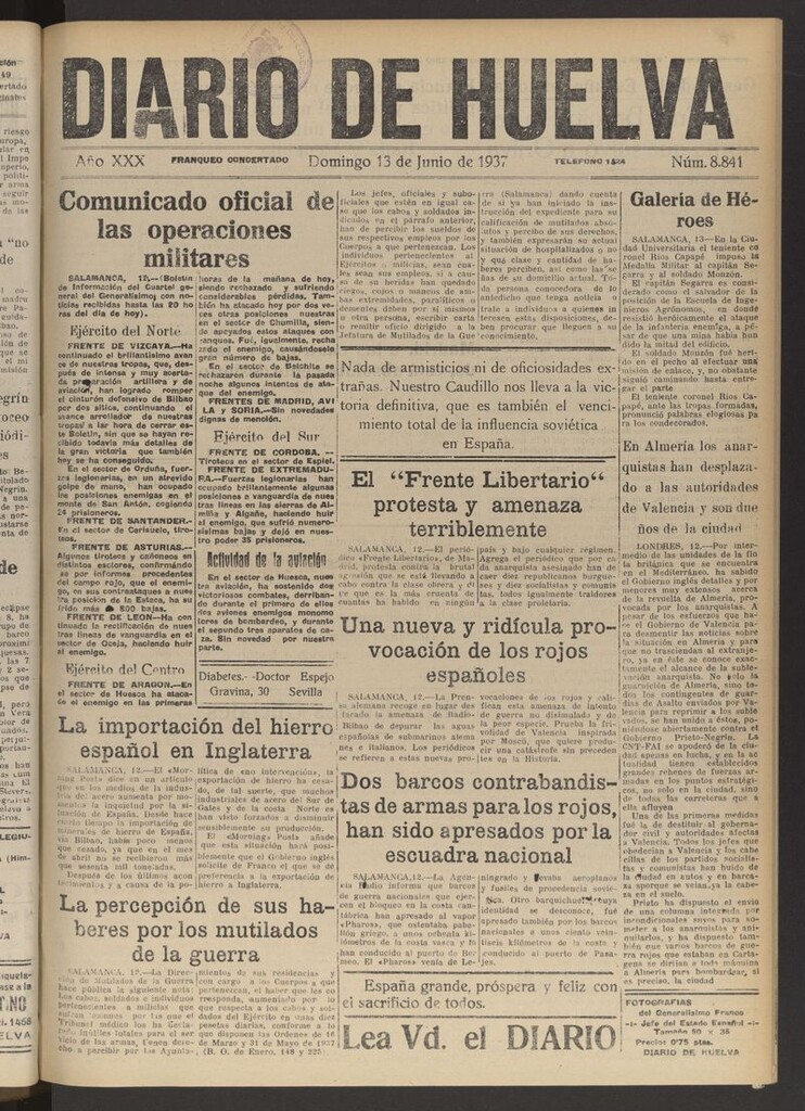 Miniatura de Diario de Huelva : periódico independiente del 13 de junio de 1937
