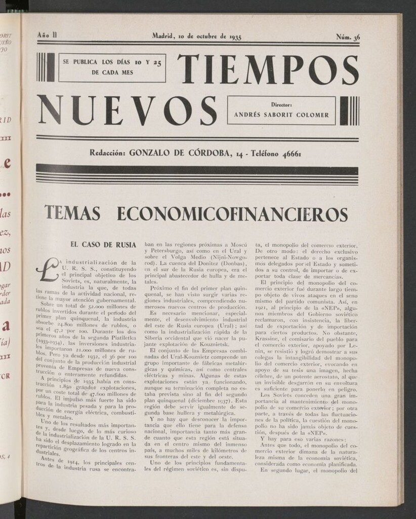 Miniatura de Tiempos Nuevos (Madrid. 1934) del 10 de octubre de 1935