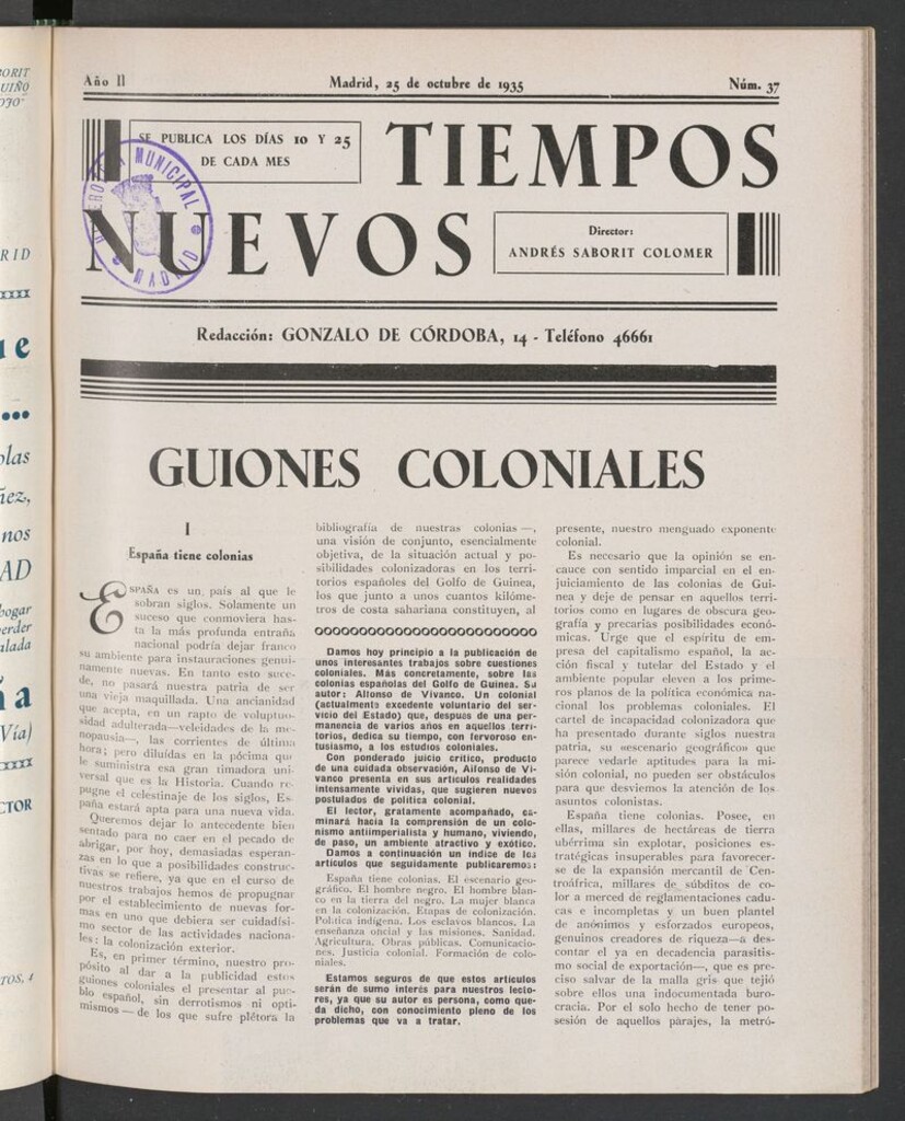 Miniatura de Tiempos Nuevos (Madrid. 1934) del 25 de octubre de 1935