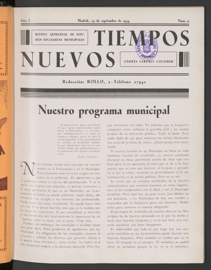 Miniatura de Tiempos Nuevos (Madrid, 1934) del 25 de septiembre de 1934
