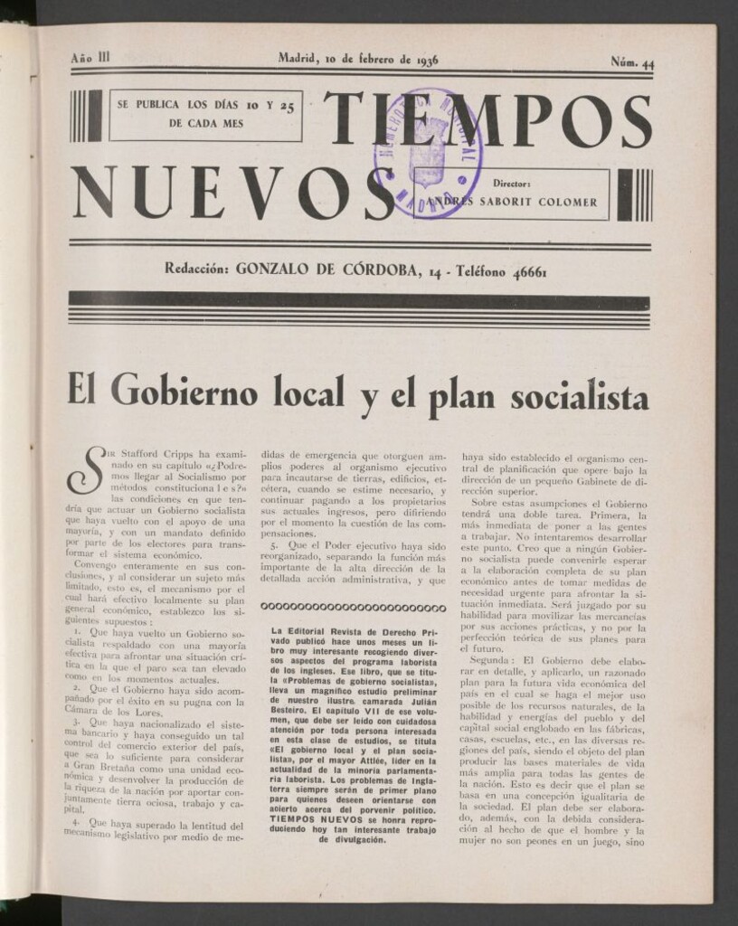 Miniatura de Tiempos Nuevos (Madrid, 1934) del 10 de febrero de 1936