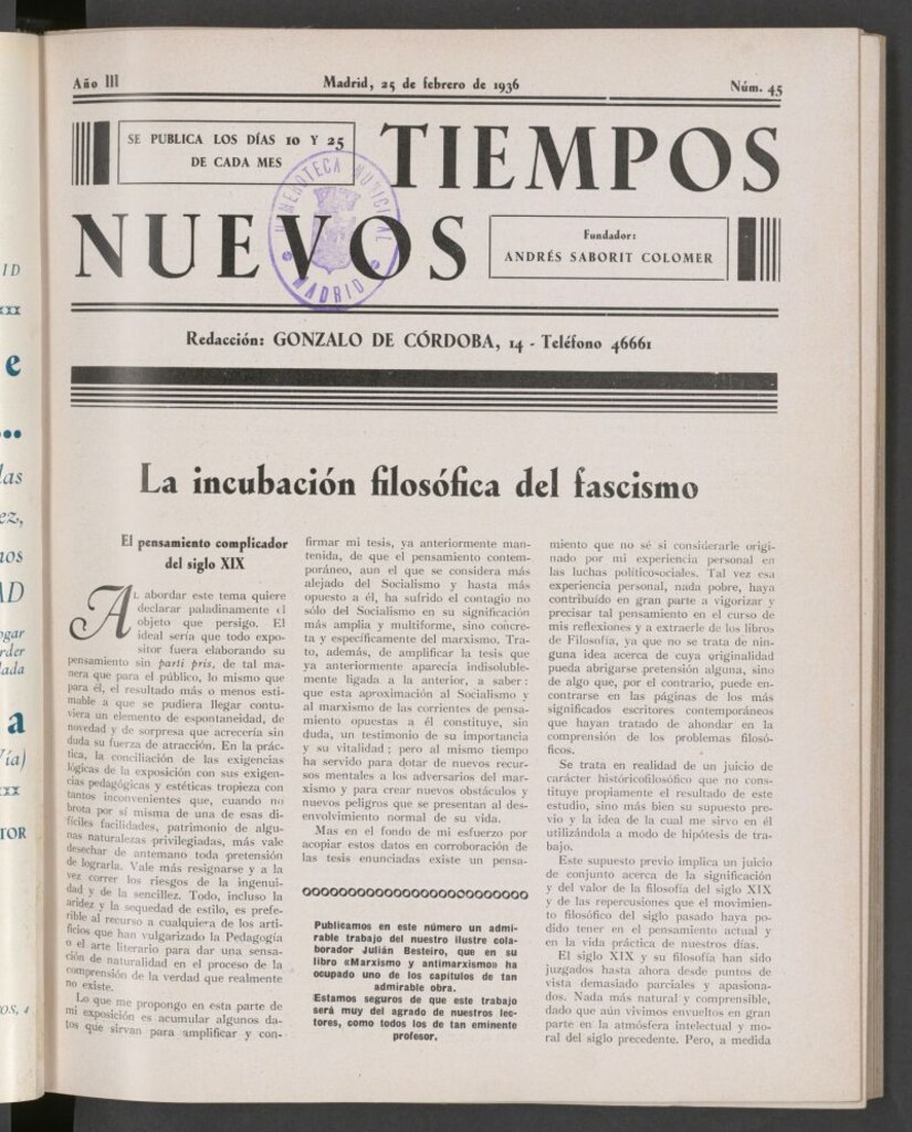 Miniatura de Tiempos Nuevos (Madrid, 1934) del 25 de febrero de 1936