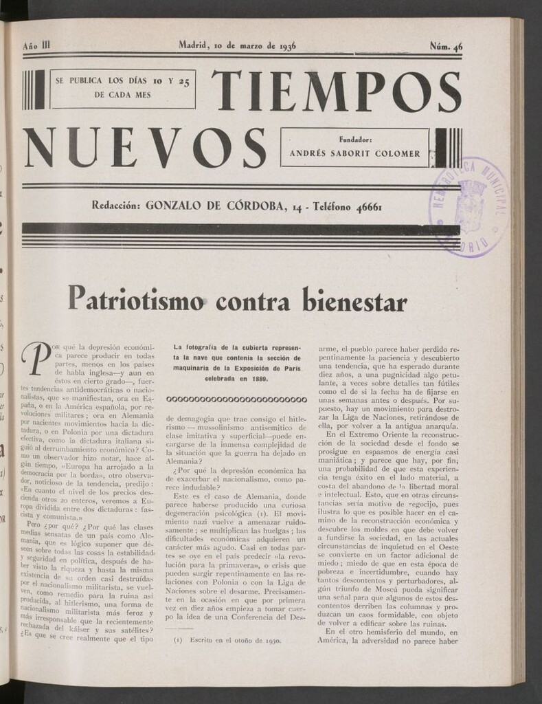 Miniatura de Tiempos Nuevos (Madrid, 1934) del 10 de marzo de 1936
