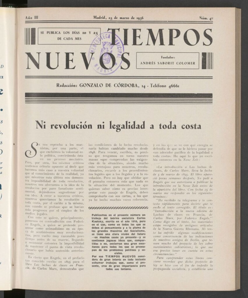 Miniatura de Tiempos Nuevos (Madrid, 1934) del 25 de marzo de 1936