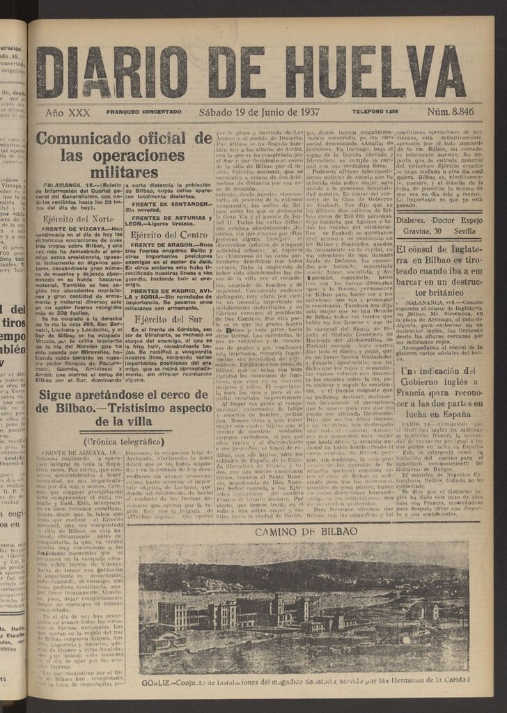 Miniatura de Diario de Huelva : periódico independiente del 19 de junio de 1937