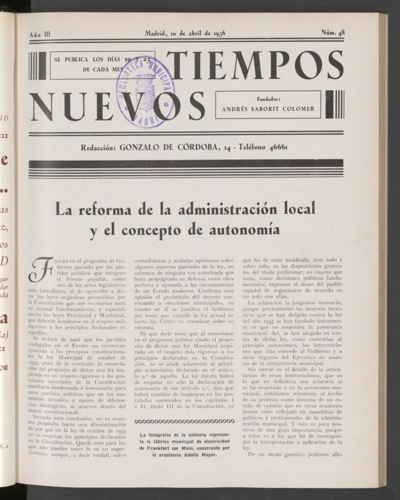Miniatura de Tiempos Nuevos (Madrid, 1934) del 10 de abril de 1936