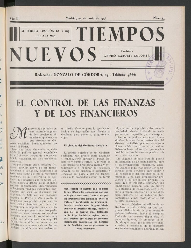 Miniatura de Tiempos Nuevos (Madrid, 1934) del 25 de junio de 1936