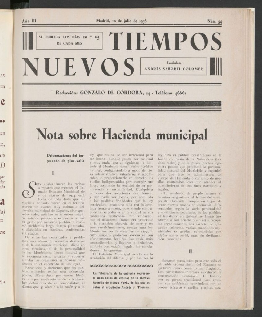 Miniatura de Tiempos Nuevos (Madrid, 1934) del 10 de julio de 1936