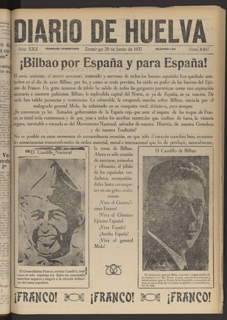 Miniatura de Diario de Huelva : periódico independiente del 20 de junio de 1937