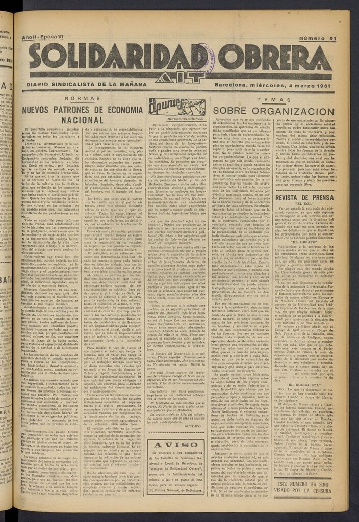 Miniatura de Solidaridad Obrera: diario de la mañana del 4 de marzo de 1931