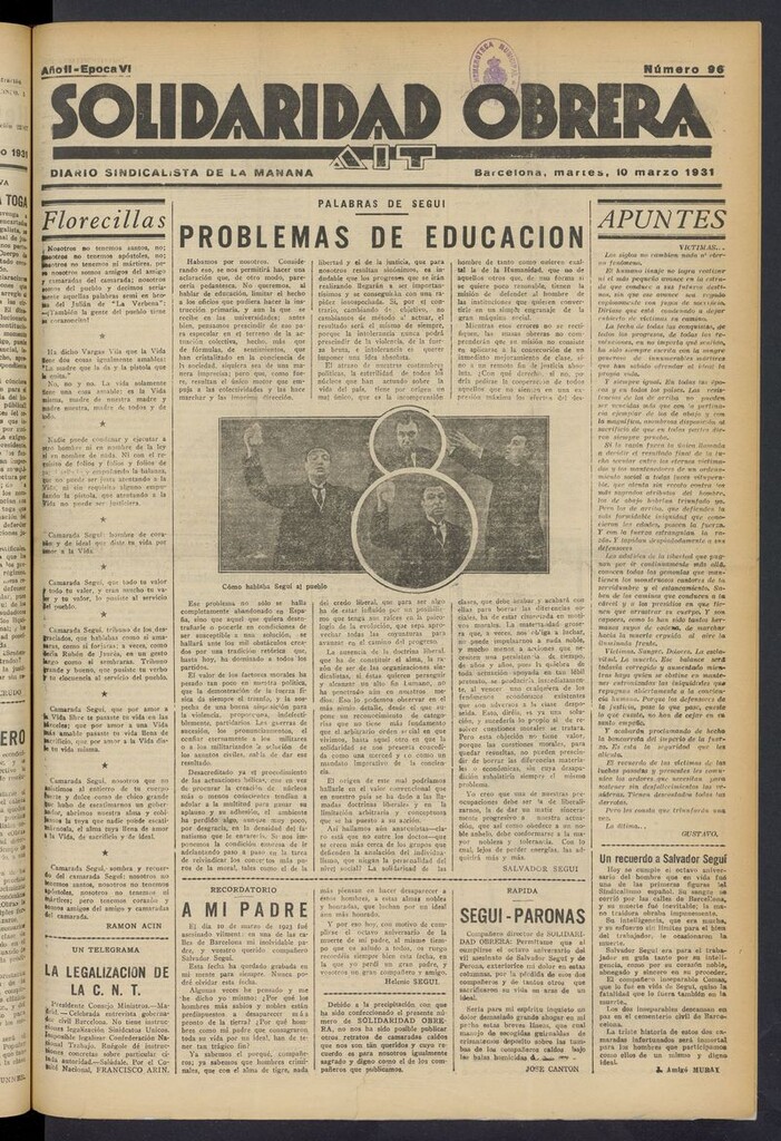 Miniatura de Solidaridad Obrera: diario de la mañana del 10 de marzo de 1931