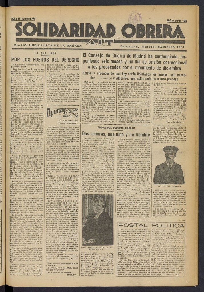 Miniatura de Solidaridad Obrera: diario de la mañana del 24 de marzo de 1931