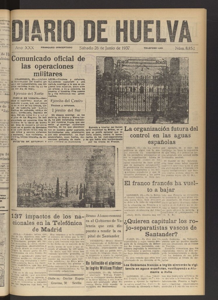 Miniatura de Diario de Huelva : periódico independiente del 26 de junio de 1937