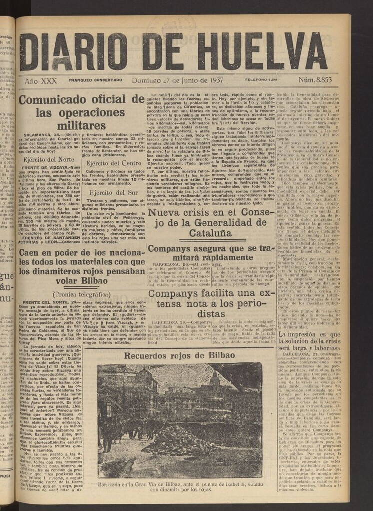 Miniatura de Diario de Huelva : periódico independiente del 27 de junio de 1937