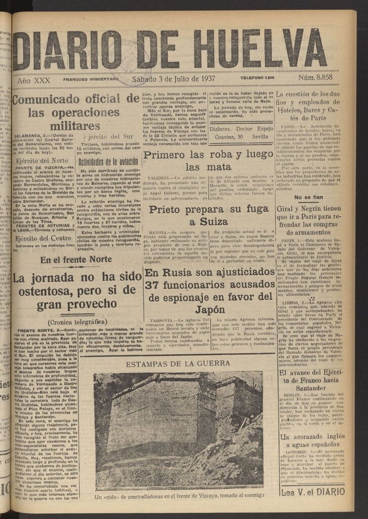 Miniatura de Diario de Huelva : periódico independiente del 3 de julio de 1937