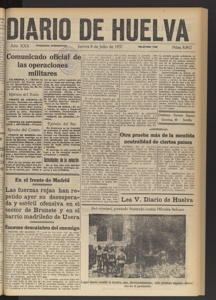 Miniatura de Diario de Huelva : periódico independiente del 8 de julio de 1937