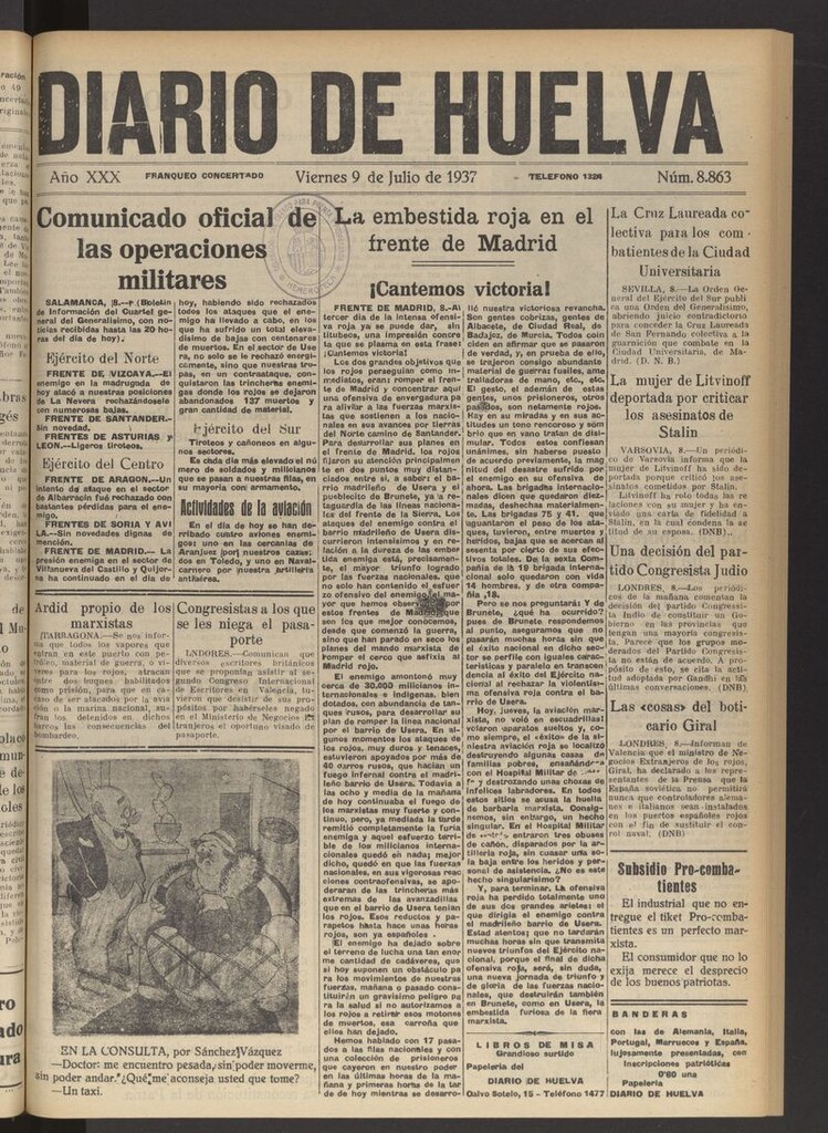 Miniatura de Diario de Huelva : periódico independiente del 9 de julio de 1937