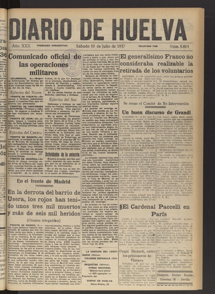 Miniatura de Diario de Huelva : periódico independiente del 10 de julio de 1937