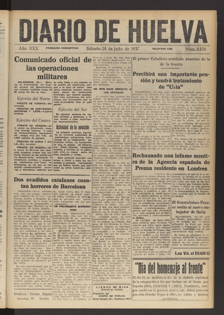 Miniatura de Diario de Huelva : periódico independiente del 24 de julio de 1937
