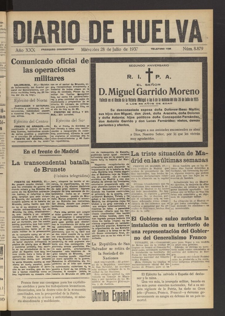 Miniatura de Diario de Huelva : periódico independiente del 28 de julio de 1937