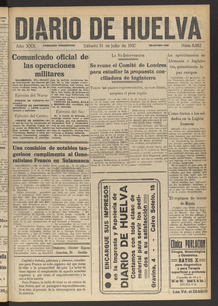 Miniatura de Diario de Huelva : periódico independiente del 31 de julio de 1937