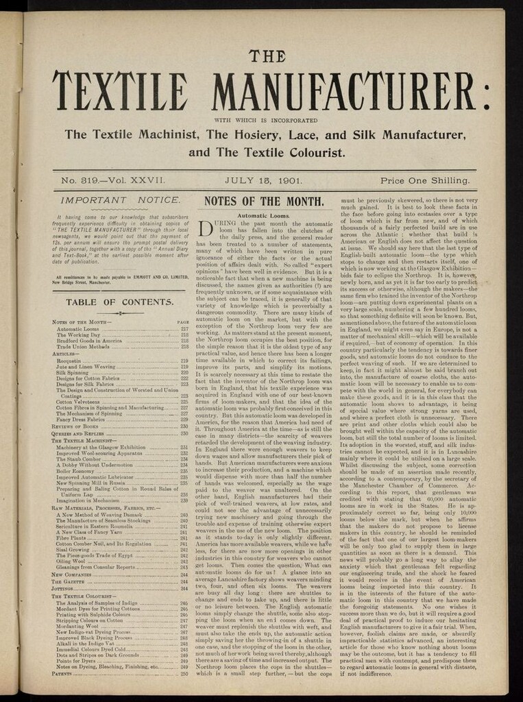 Miniatura de The Textile Manufacturer del 15 de julio de 1901